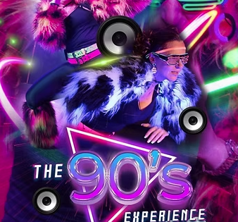 The 90’s Experience vibrant neon-themed performance.